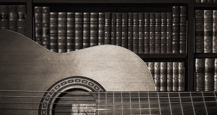 Classical Guitar and Bookshelf